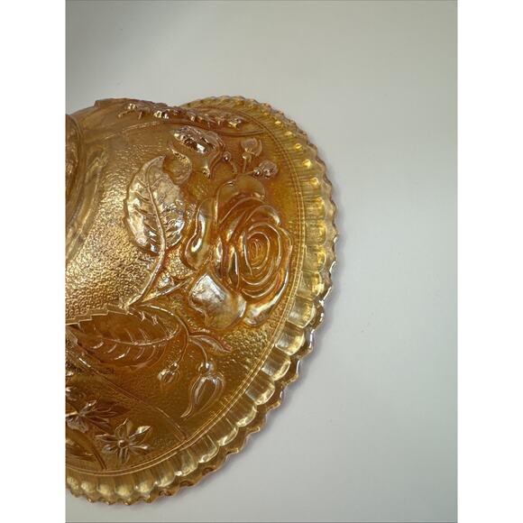 Marigold Carnival Glass Rose Pattern Iridescent Bowl Decorative‎ Vintage Dish 8” - Picture 6 of 9